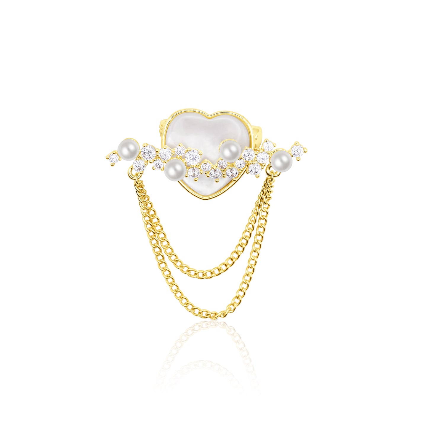 Moonlit Heart Cascade Dual-Chain Brooch