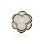 A chic black and white camellia flower brooch with a lustrous faux pearl center. The polished gold-tone base and secure pin closure make it an exquisite accessory for any vintage-inspired look.