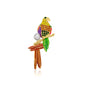 A dazzling parrot brooch featuring a vibrant array of multicolored crystals set against a gold-tone base. The parrot is perched gracefully with a round faux pearl accent beneath it, adding a touch of elegance to its colorful and lively design. A perfect statement piece to accessorize any outfit.