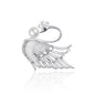 Silver-tone swan brooch adorned with sparkling crystals and a radiant pearl accent. A timeless and graceful accessory, perfect for adding a touch of sophistication to formal or casual wear.
