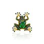 Gold-plated frog-shaped brooch adorned with sparkling green crystals, crafted with intricate details and a secure pin clasp, ideal for adding a playful touch to any outfit.