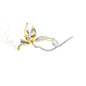 Frosted Ribbon Brooch with silver-tone loops encrusted with crystals, tied into a soft bow shape. A single white pearl rests elegantly in the design. Photographed against a white backdrop, it shines with delicate glamour — ideal for adding soft sparkle to wedding attire, formal coats, or bridal accessories.