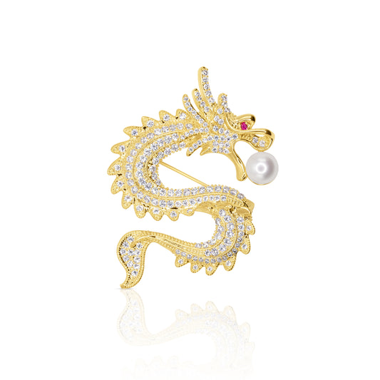 Majestic Gold Dragon Brooch