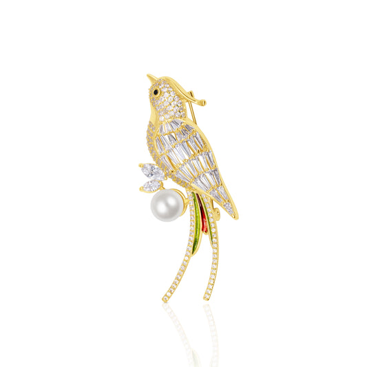 Crystal Songbird Pearl Brooch