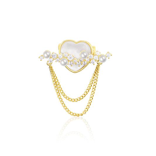 Moonlit Heart Cascade Dual-Chain Brooch