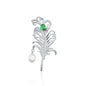 Emerald Feather & Pearl Brooch