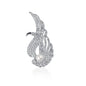 A sparkling silver-tone swan brooch adorned with shimmering crystals and a radiant faux pearl accent. The detailed design and secure pin closure make it an elegant accessory for any formal occasion.